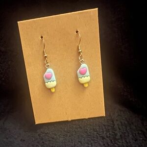 Girls Blue Popsicle Dangle Earrings with Pink Heart Accent
